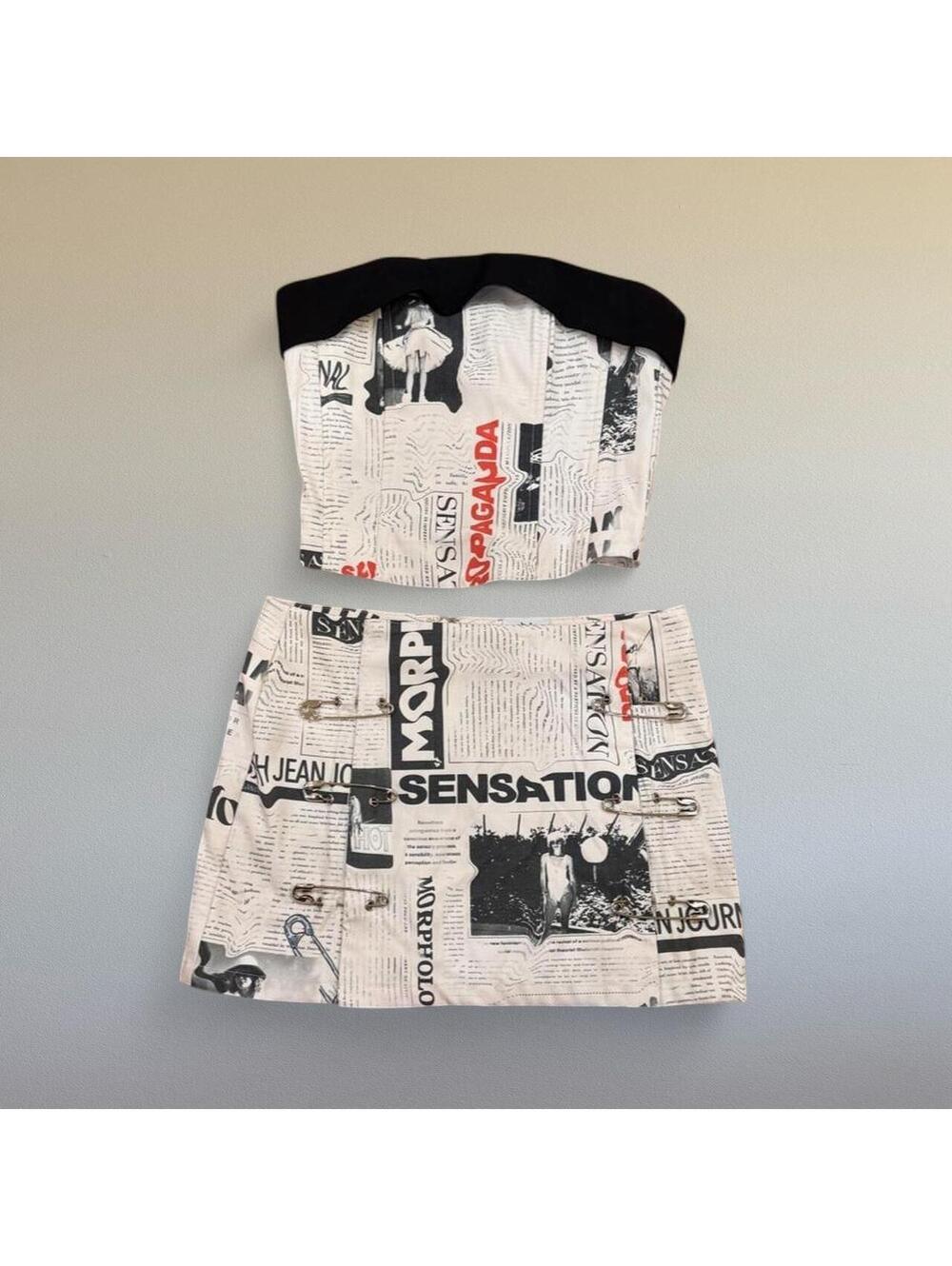 With Jean newspaper print bustier and mini skirt Sz. XS